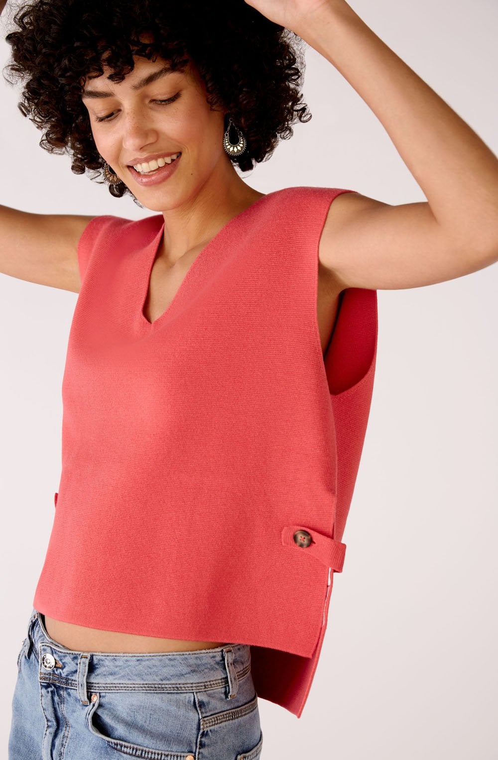 Rose Red Button Detail Slip Over
