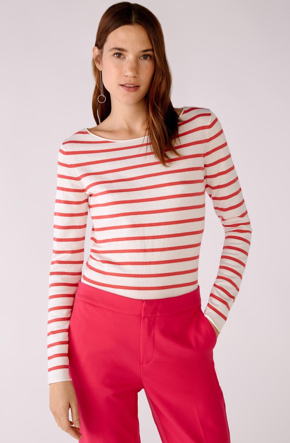 Rose Red Striped Fine Knit Top