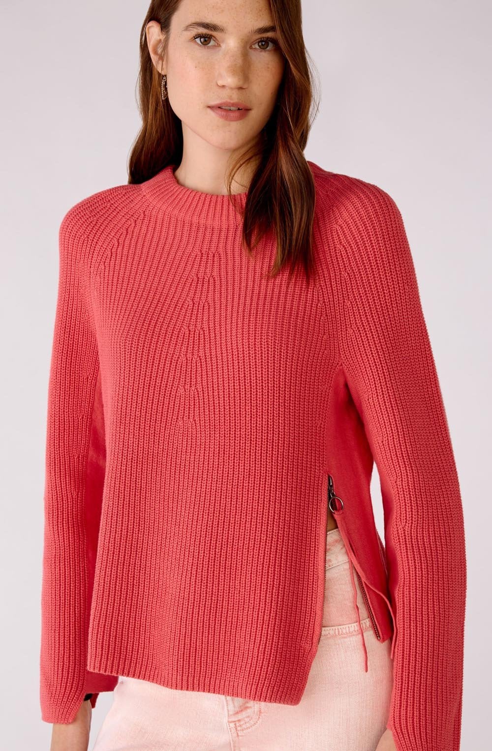 Rose Ribbed Knit Jumper With Zip Detail
