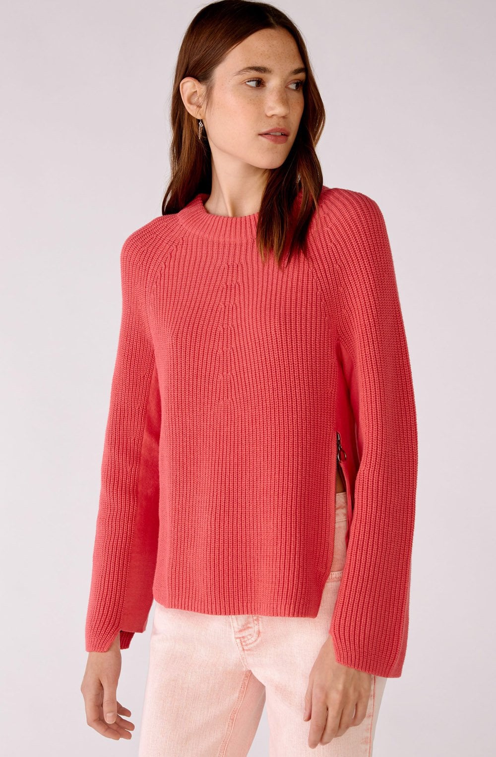 Rose Ribbed Knit Jumper With Zip Detail