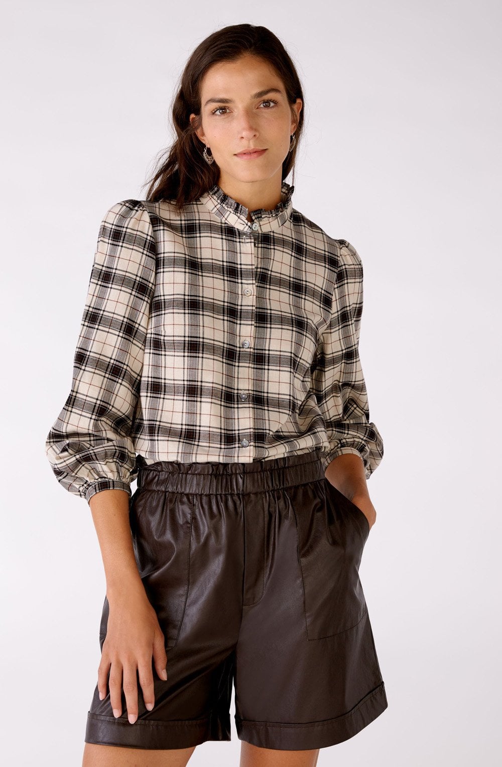 Ruffle Collar Checked Shirt