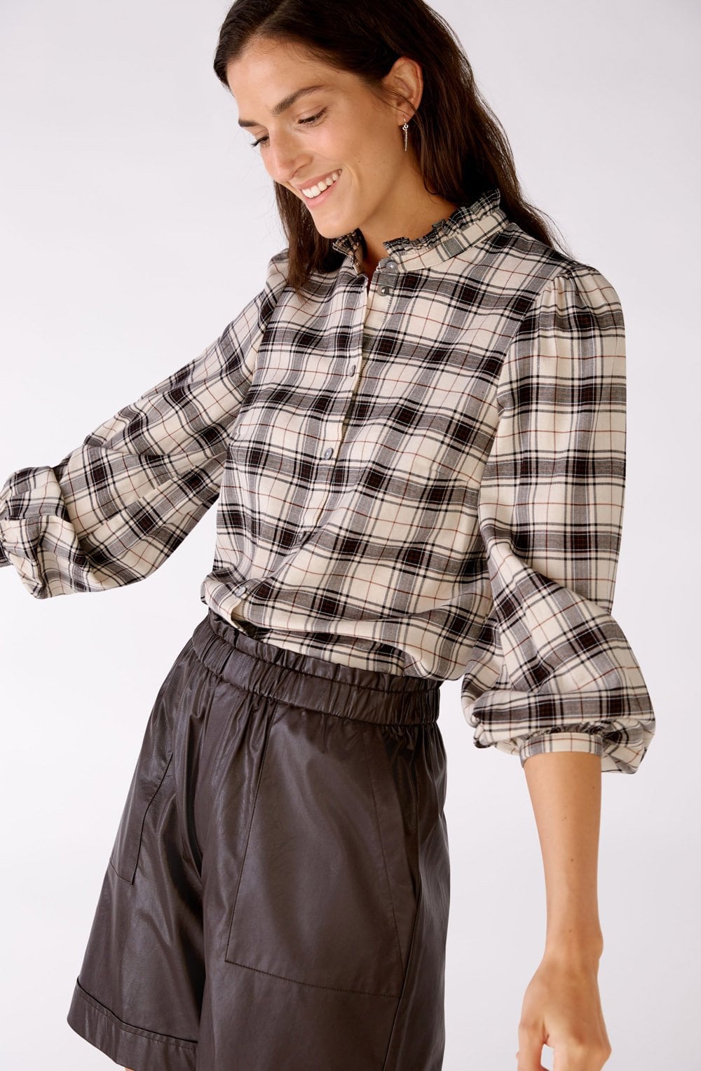 Ruffle Collar Checked Shirt