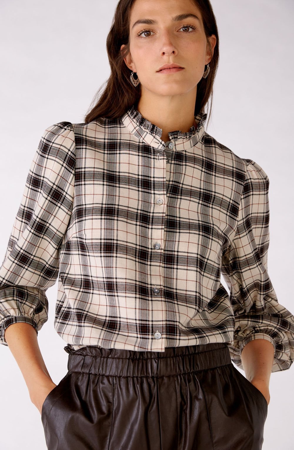 Ruffle Collar Checked Shirt