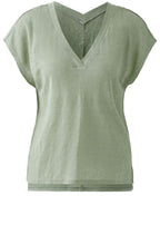 Sage Green Linen V Neck T Shirt