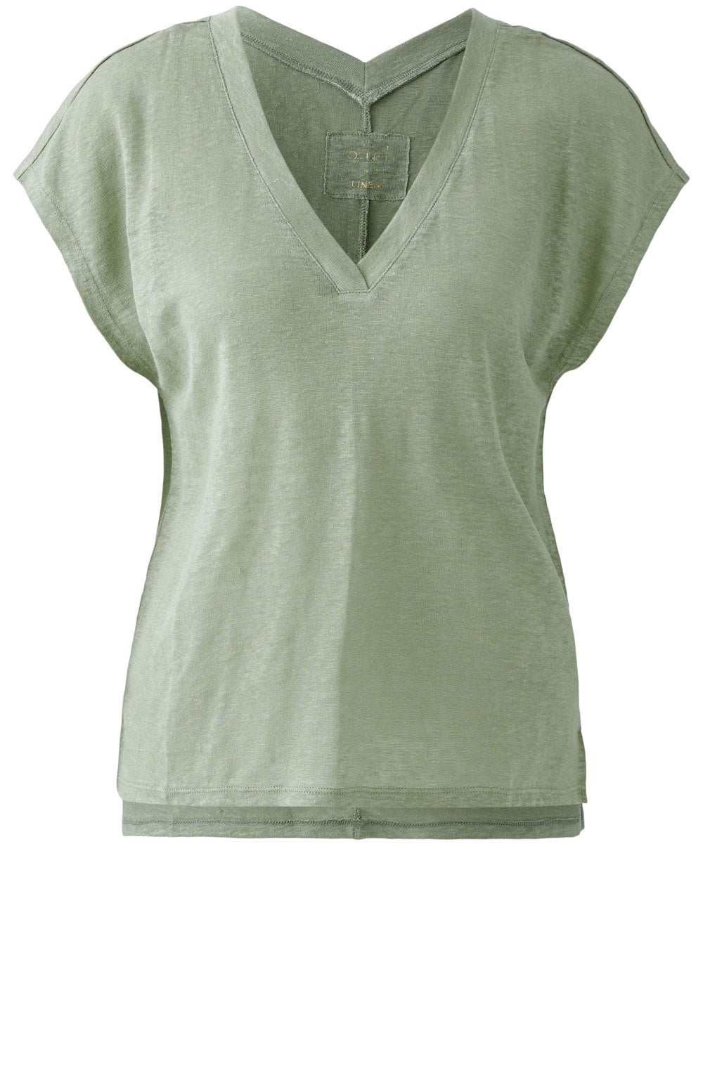 Sage Green Linen V Neck T Shirt