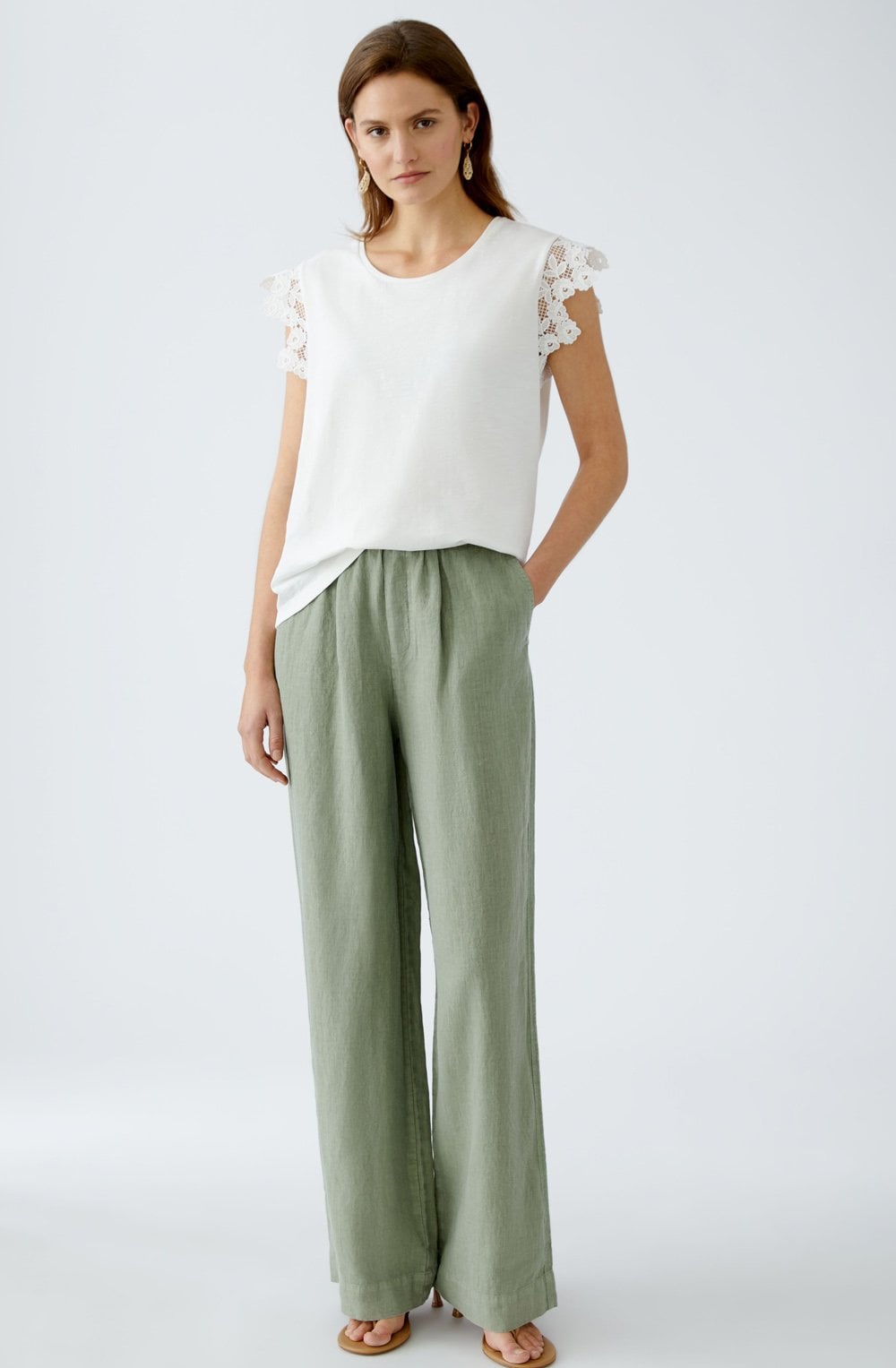 Sage Green Wide Leg Linen Trousers