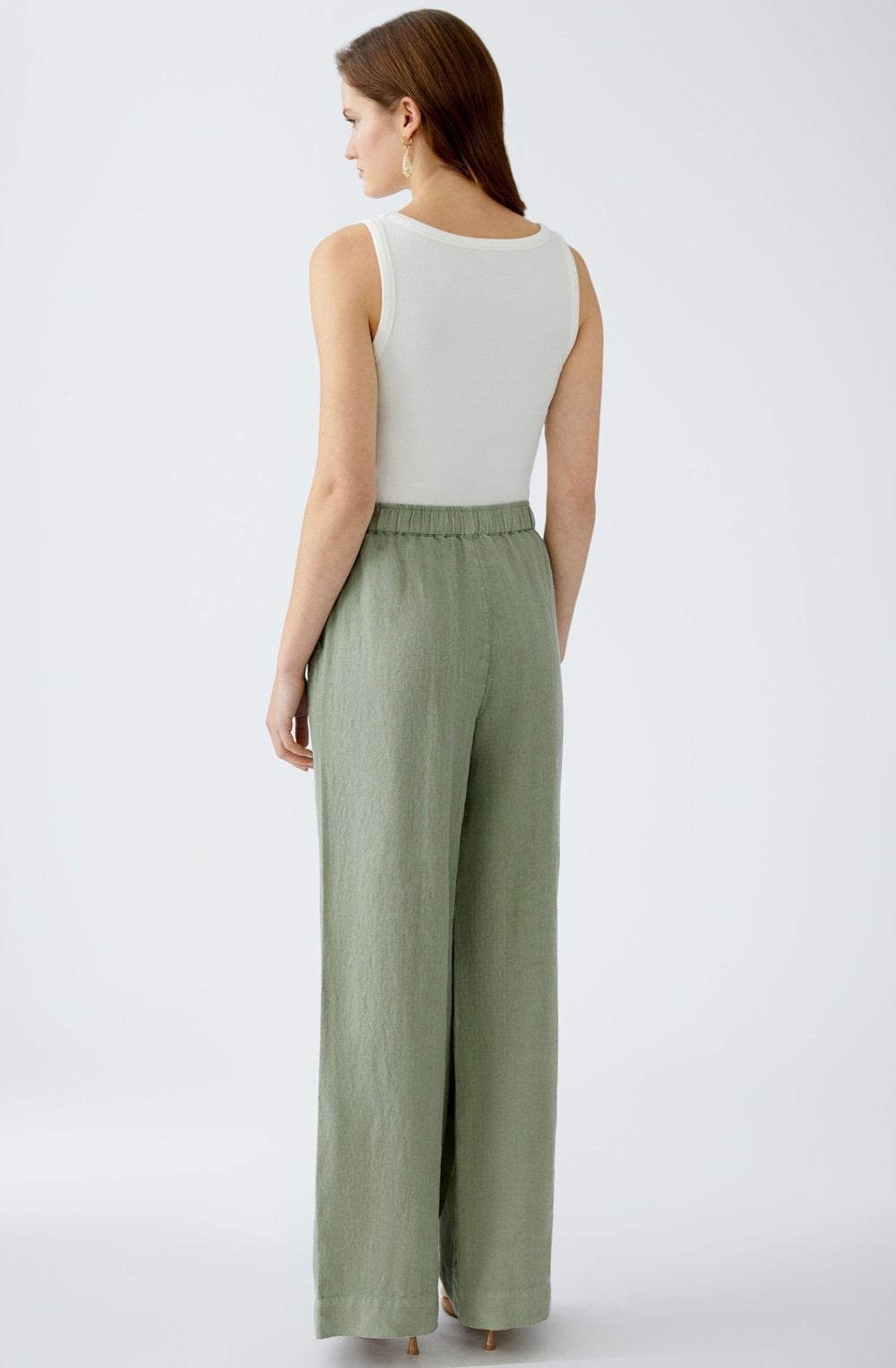 Sage Green Wide Leg Linen Trousers