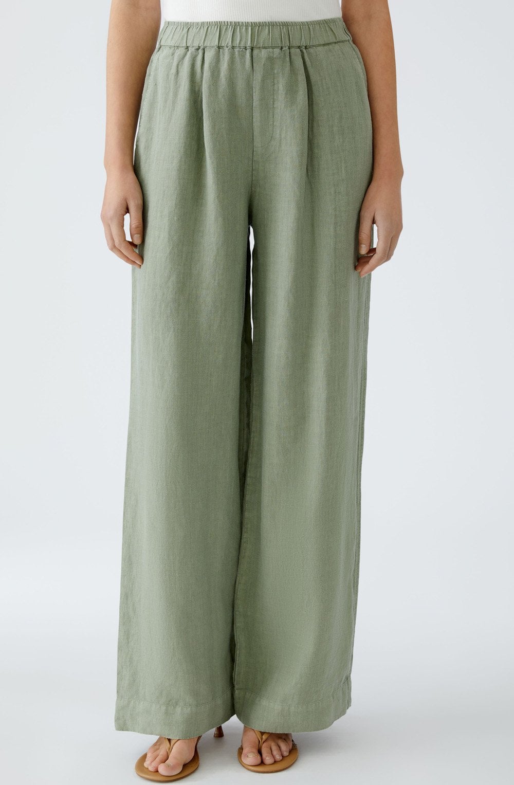 Sage Green Wide Leg Linen Trousers