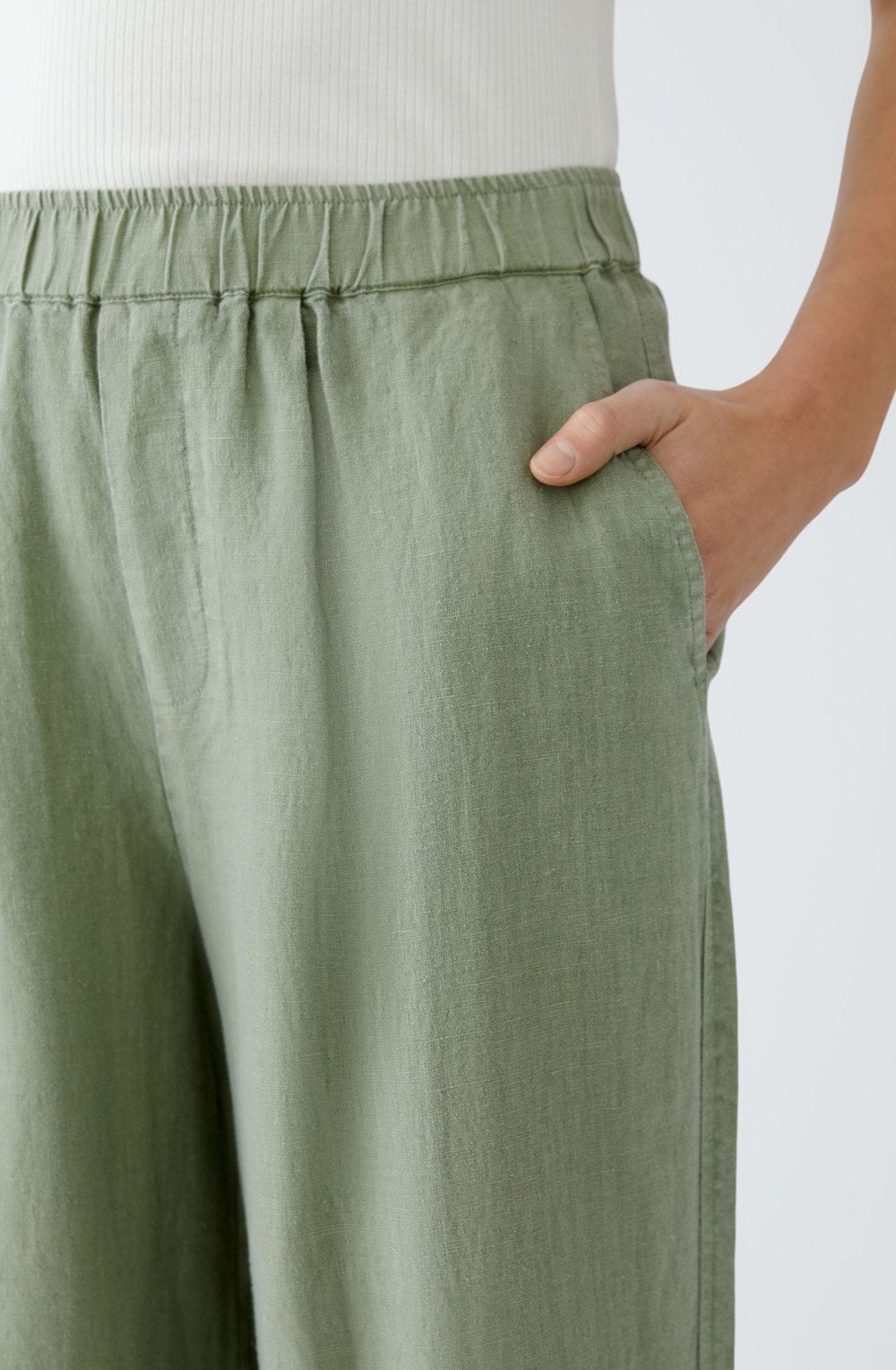 Sage Green Wide Leg Linen Trousers