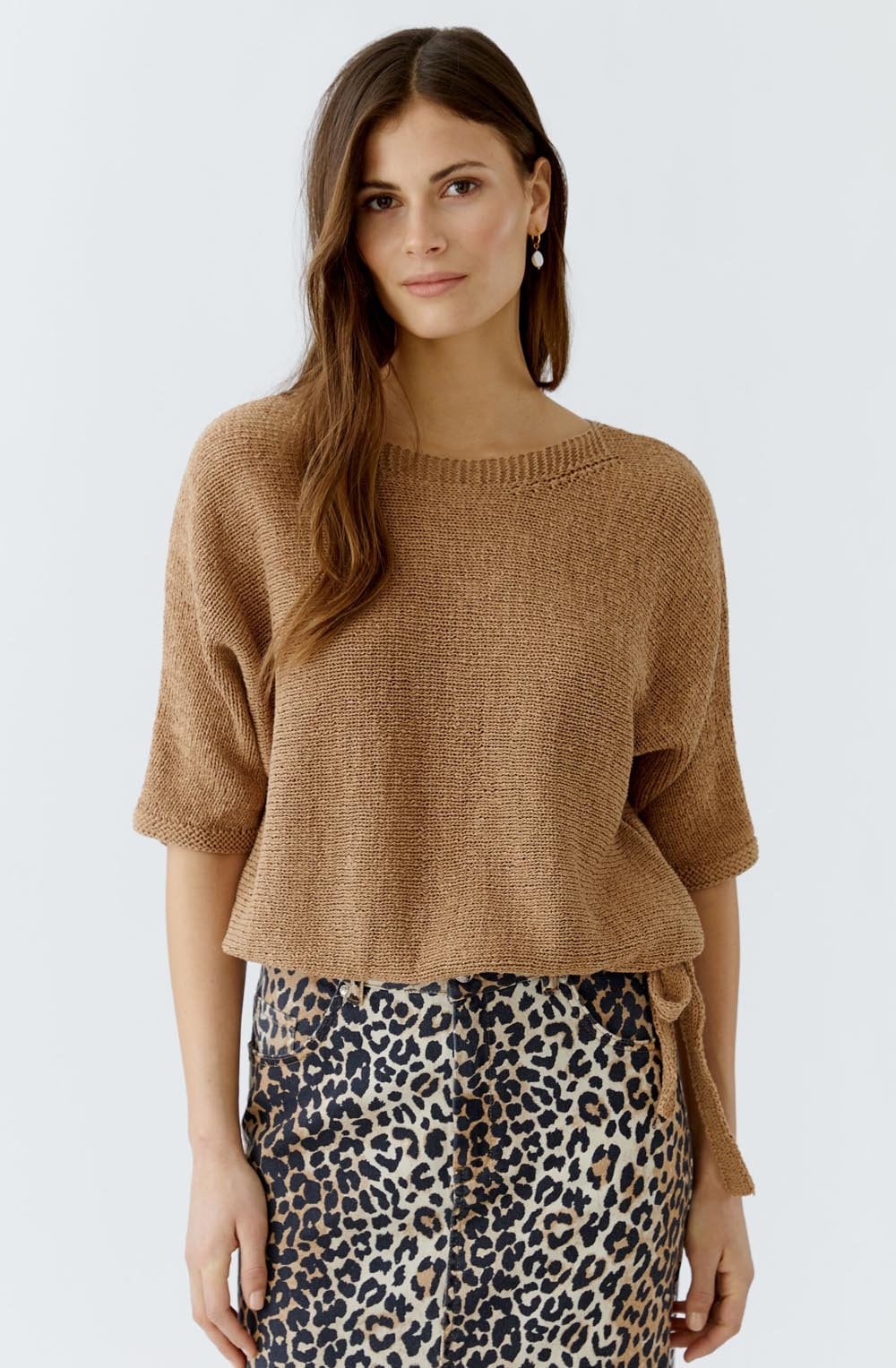 Salty Caramel Ribbon Yarn Adjustable Hem Pullover