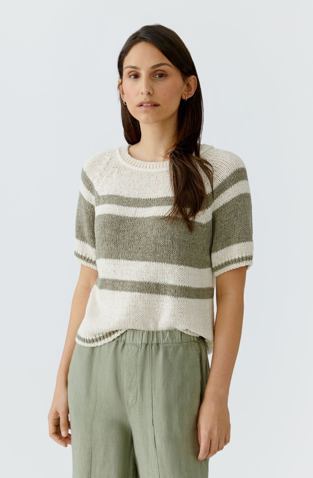 Seagrass Green Colour Block Stripe Ribbon Knit Pullover