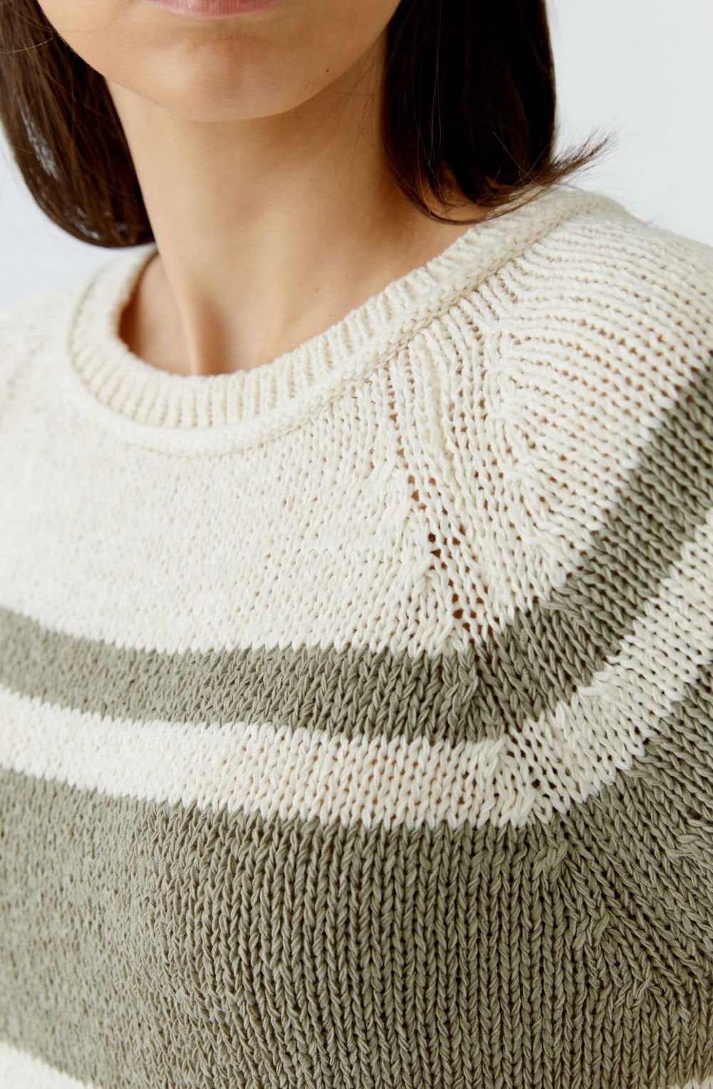 Seagrass Green Colour Block Stripe Ribbon Knit Pullover
