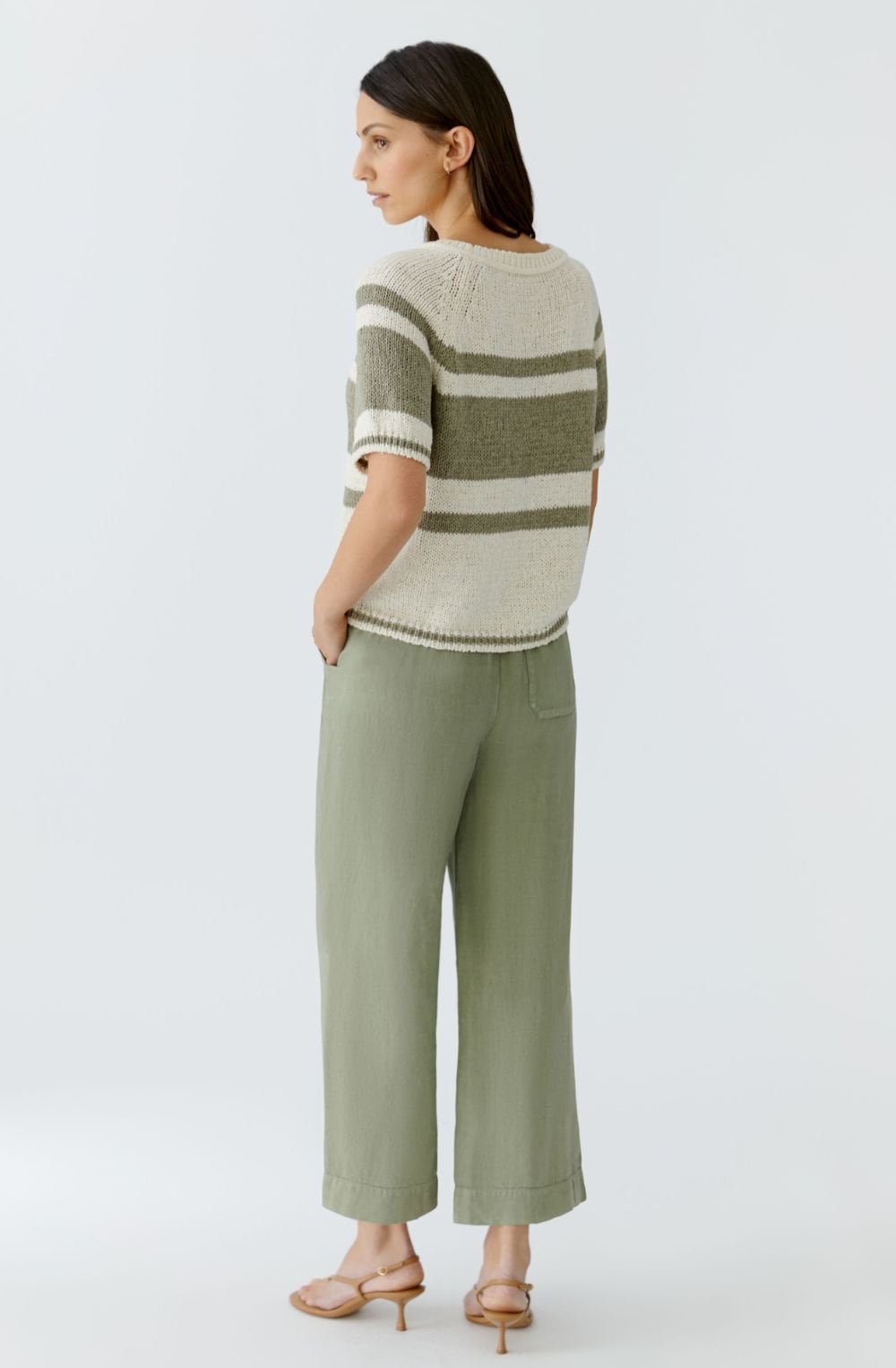 Seagrass Green Colour Block Stripe Ribbon Knit Pullover