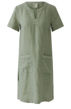 Seagrass Linen V Neck A Line Dress