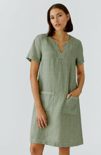 Seagrass Linen V Neck A Line Dress