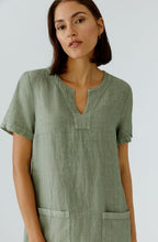 Seagrass Linen V Neck A Line Dress