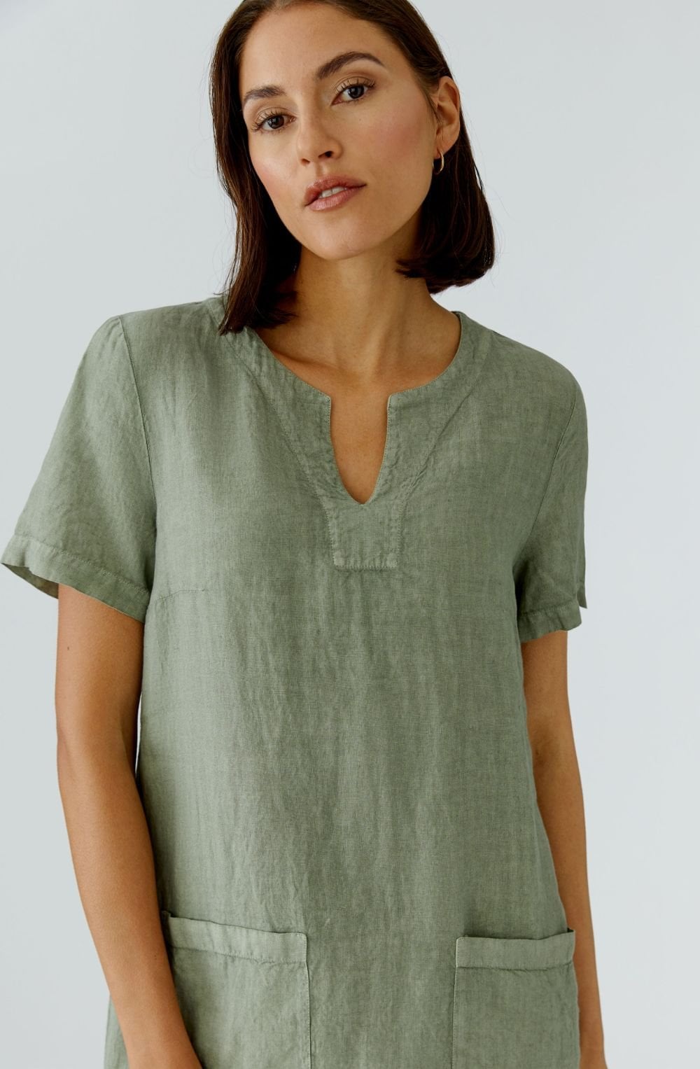 Seagrass Linen V Neck A Line Dress