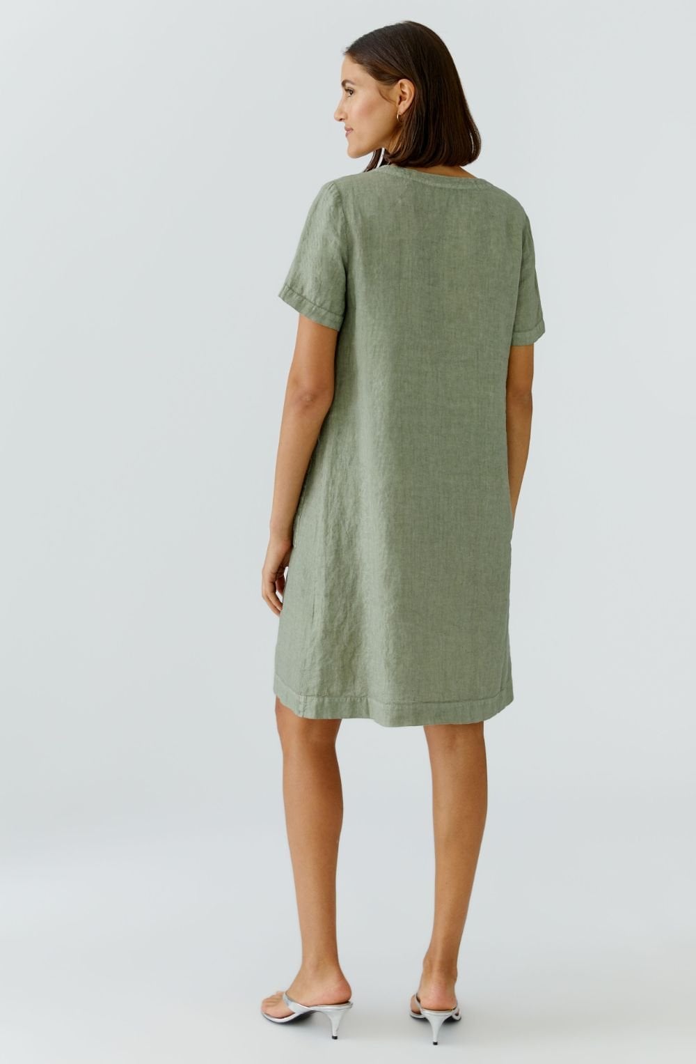 Seagrass Linen V Neck A Line Dress