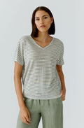Seagrass Striped Linen V Neck T Shirt