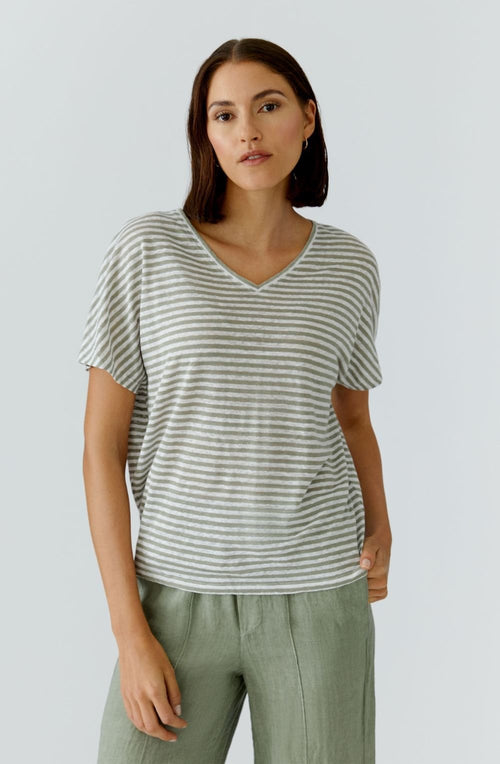 Seagrass Striped Linen V Neck T Shirt