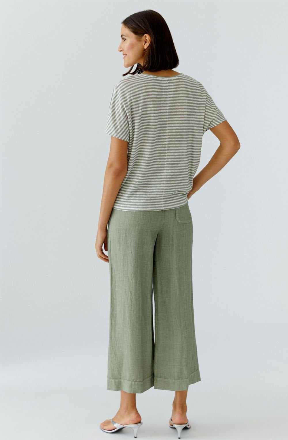Seagrass Striped Linen V Neck T Shirt