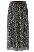 Semi Sheer Floral Print Pleated Skirt