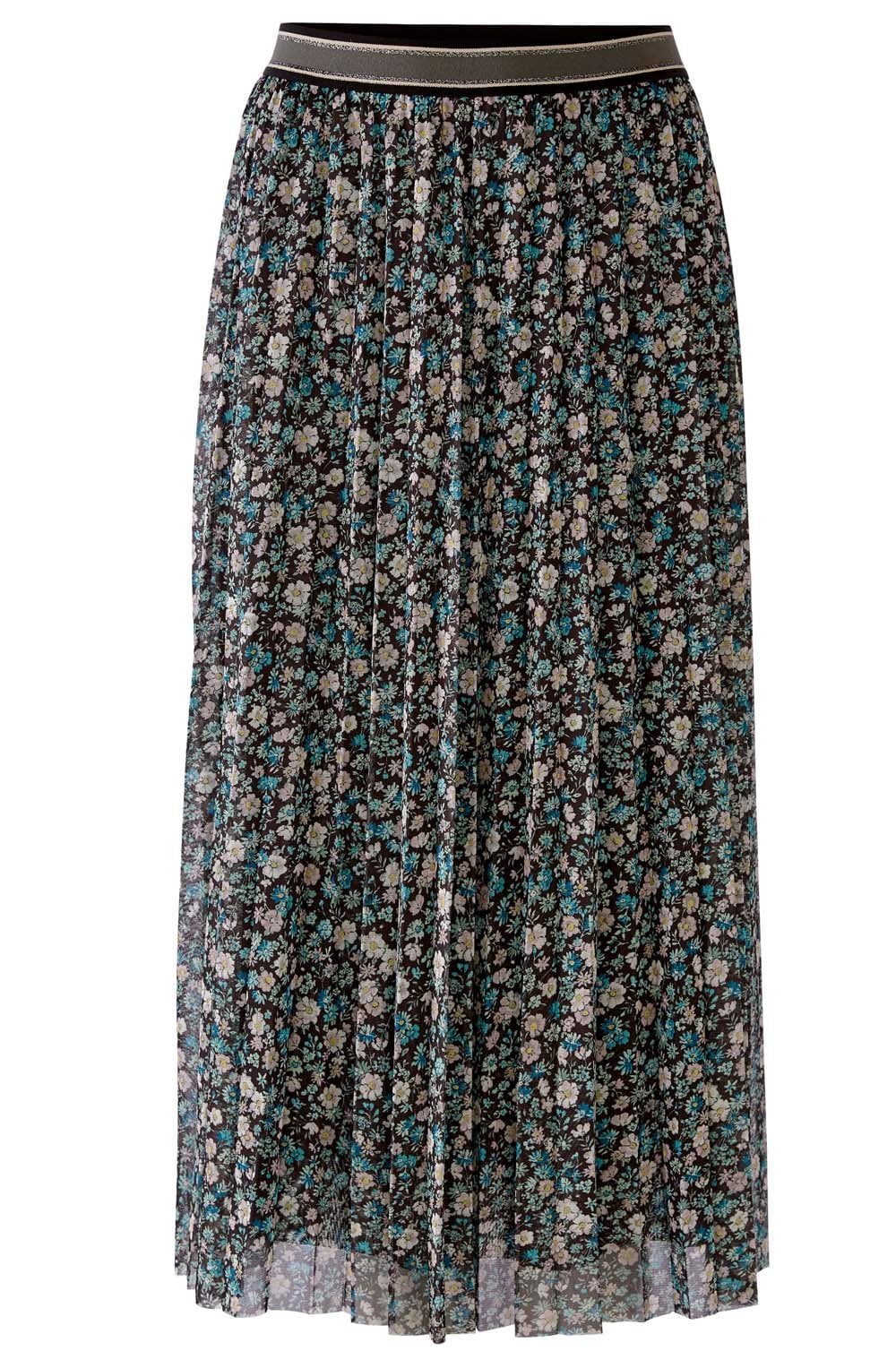 Semi Sheer Floral Print Pleated Skirt