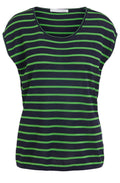 Semi Sheer Navy and Green Striped Top