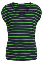 Semi Sheer Navy and Green Striped Top