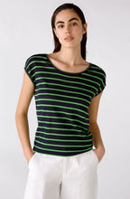 Semi Sheer Navy and Green Striped Top