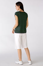 Semi Sheer Navy and Green Striped Top