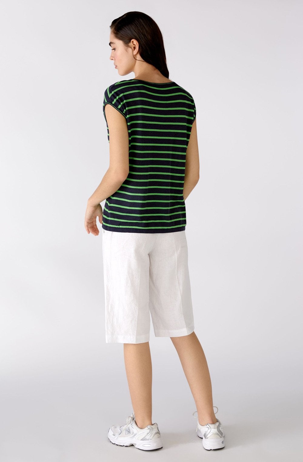 Semi Sheer Navy and Green Striped Top