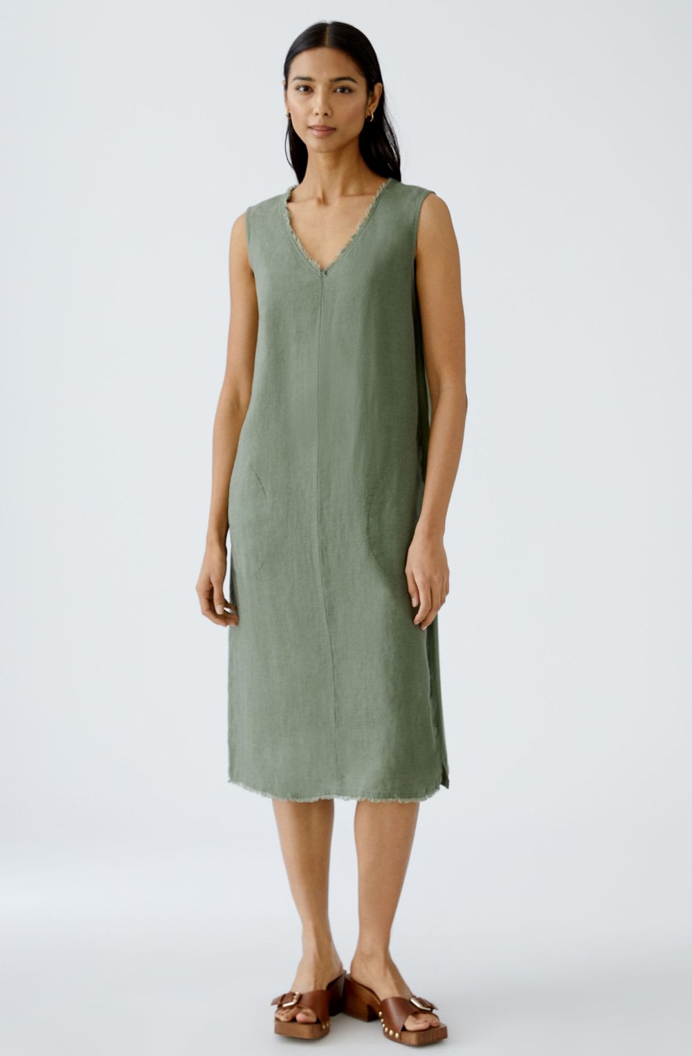 Shaded Moss Jersey Back Linen Dress