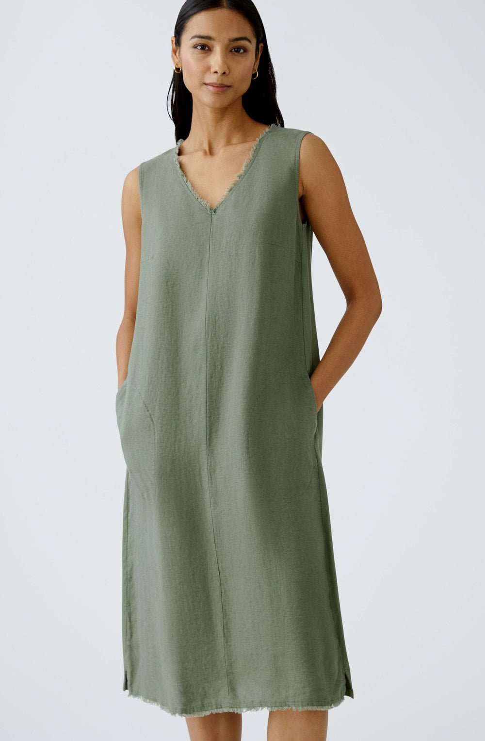 Shaded Moss Jersey Back Linen Dress