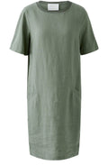 Shaded Moss Short Sleeved Linen Dress