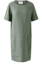 Shaded Moss Short Sleeved Linen Dress