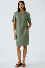Shaded Moss Short Sleeved Linen Dress