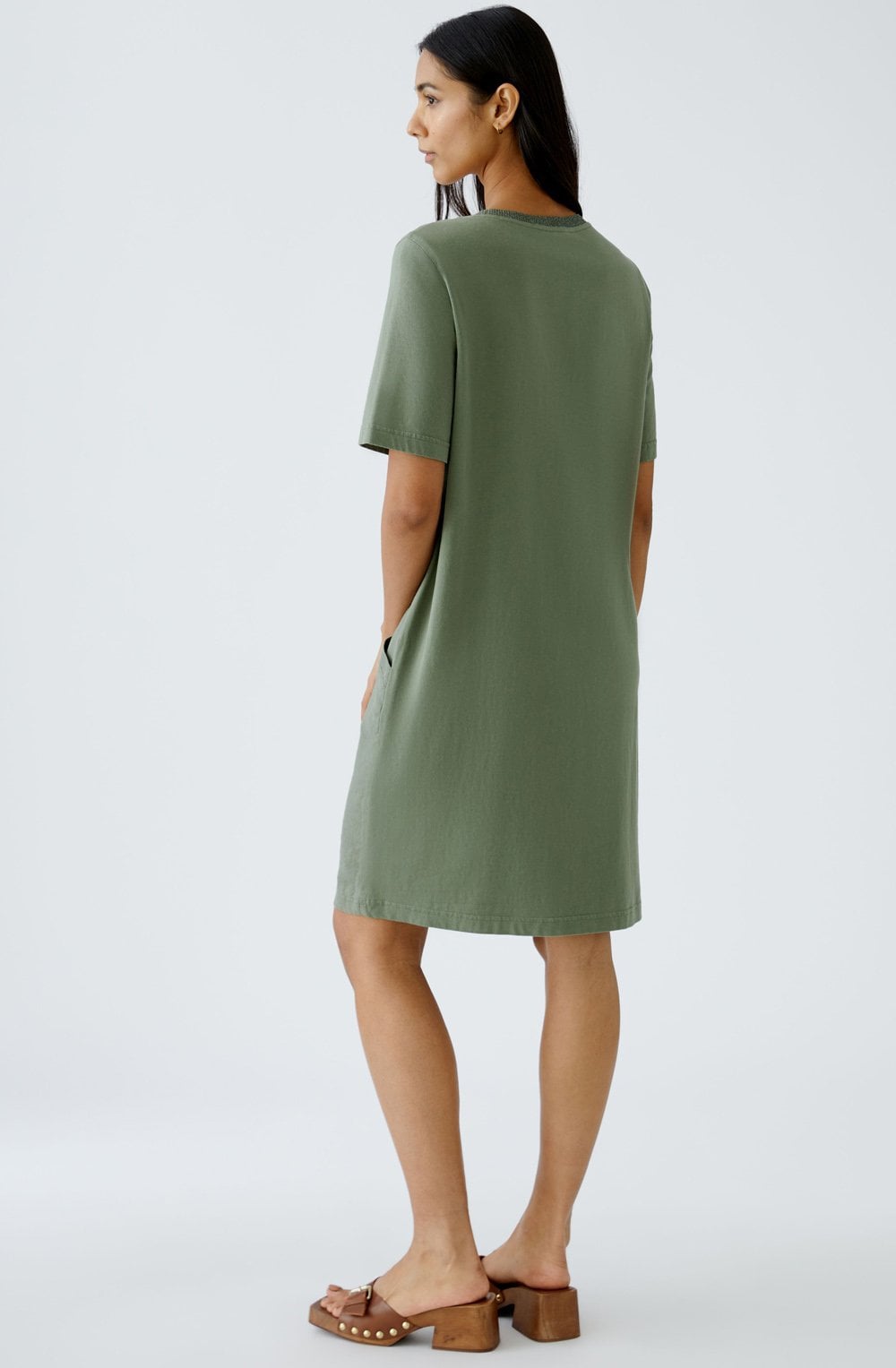 Shaded Moss Short Sleeved Linen Dress