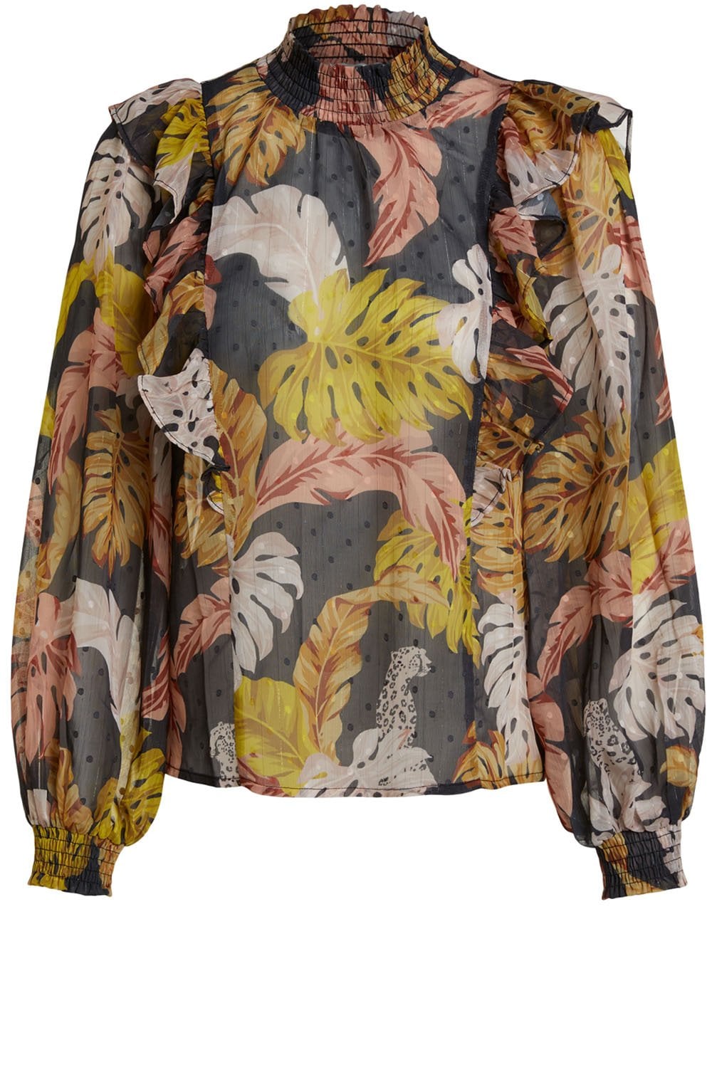 Sheer Leaf Print Blouse