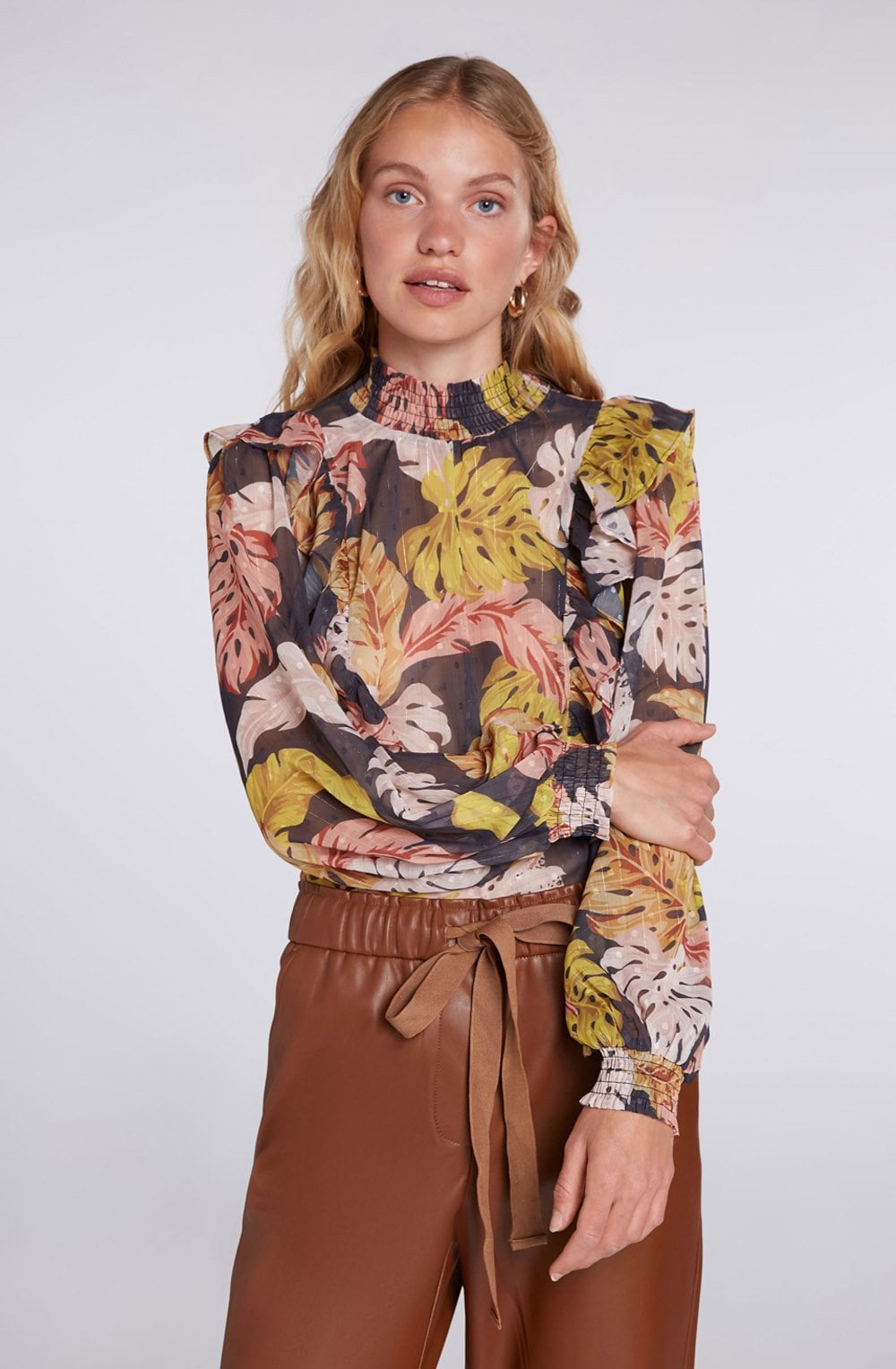 Sheer Leaf Print Blouse