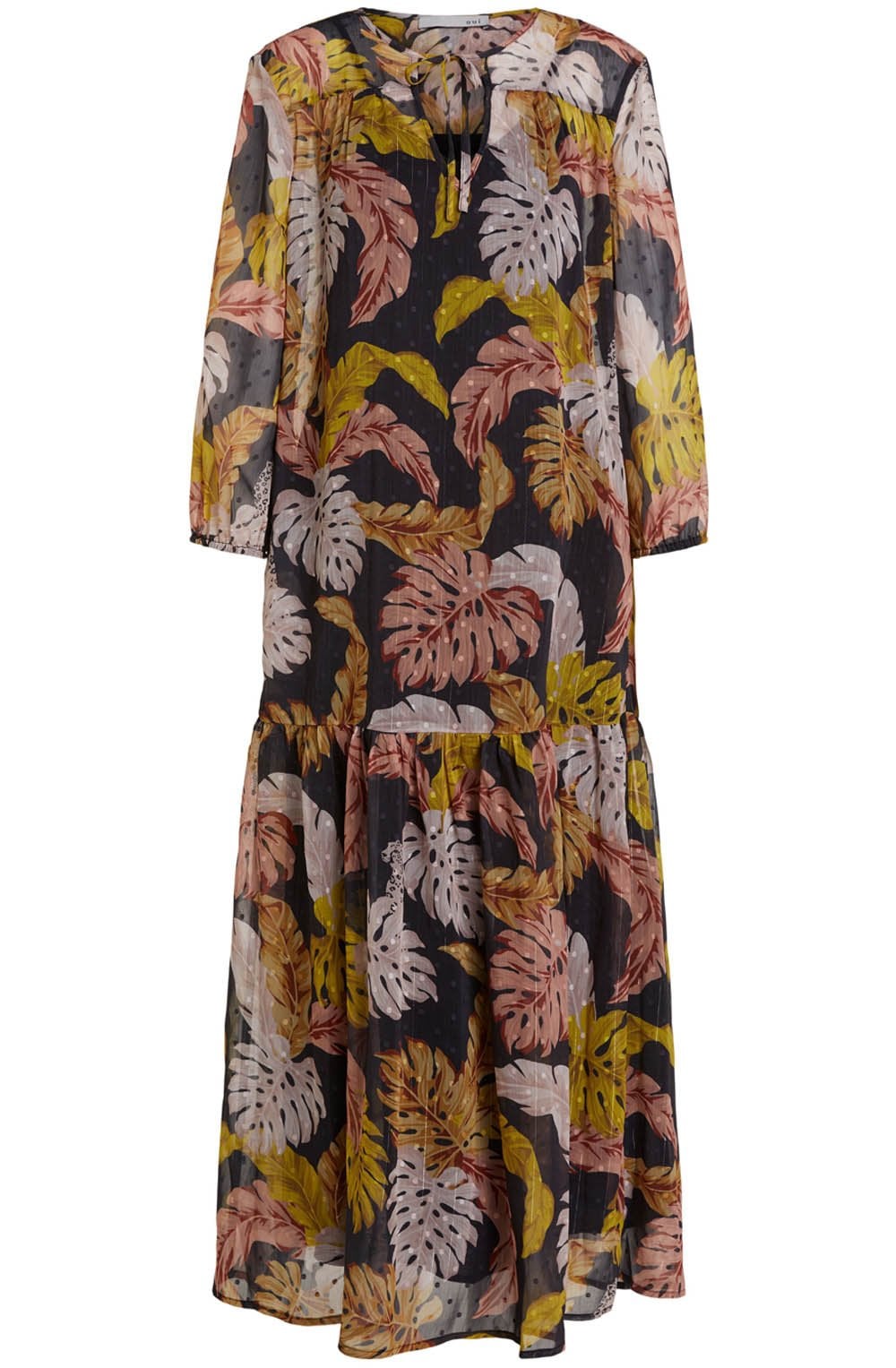 Sheer Leaf Print Maxi Dress
