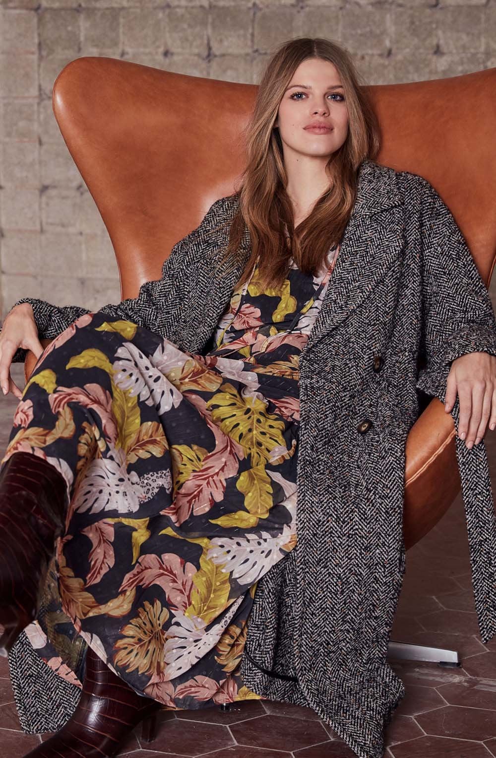 Sheer Leaf Print Maxi Dress