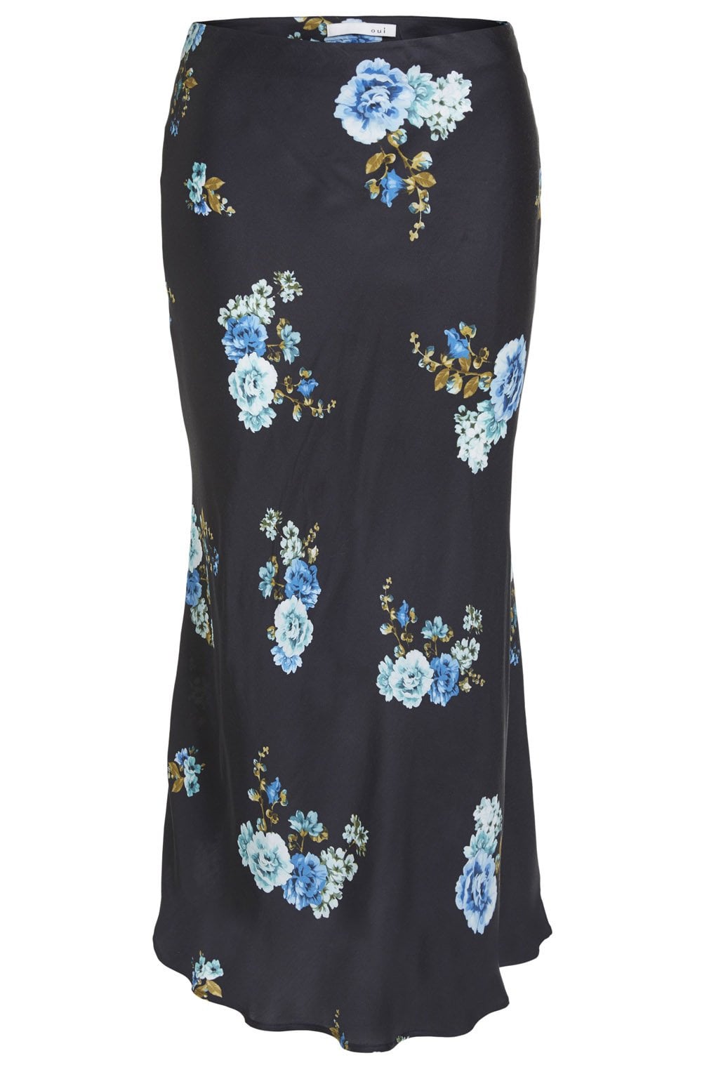 Silky Floral Print Midi Skirt
