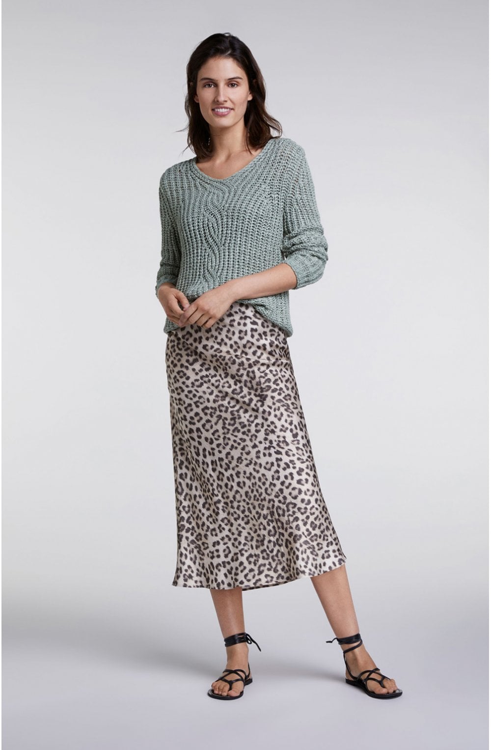 Silky Leopard Print Midi Skirt