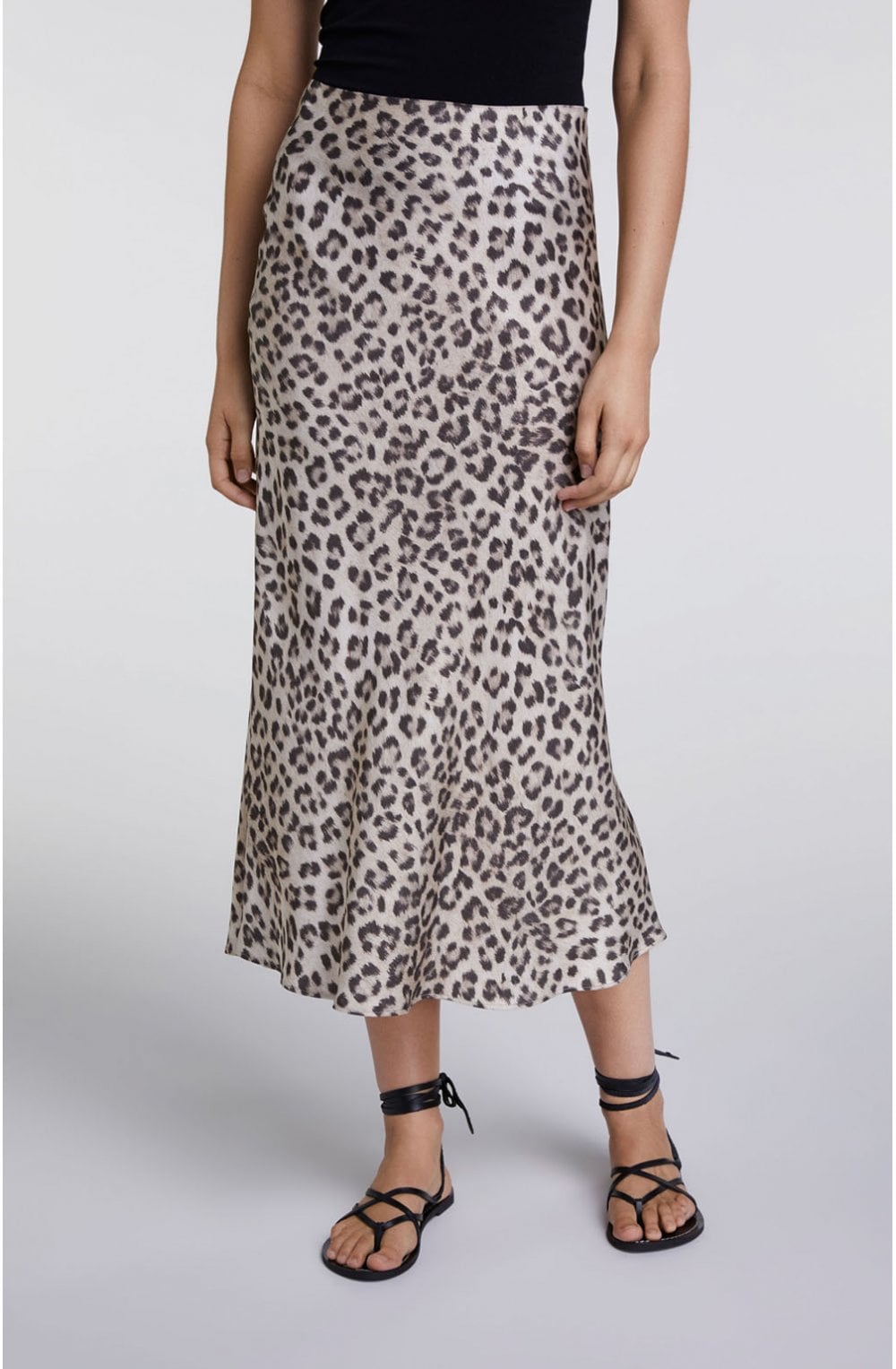 Silky Leopard Print Midi Skirt