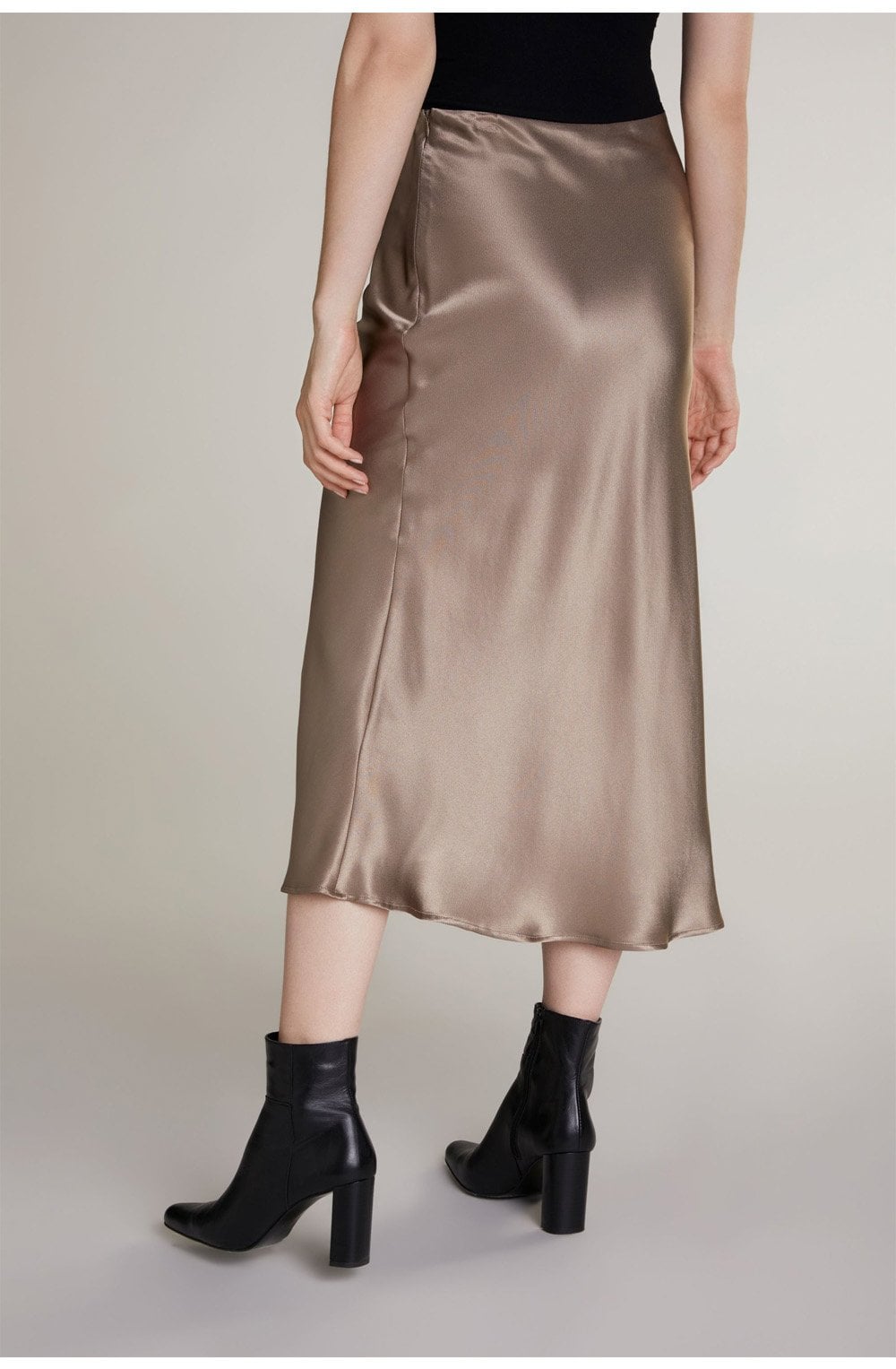 Silky Taupe Midi Skirt