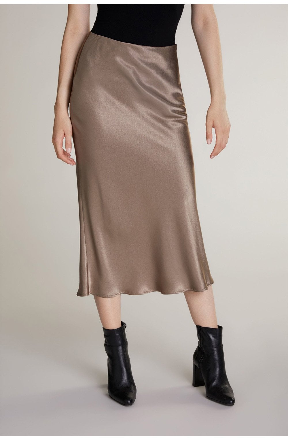 Silky Taupe Midi Skirt