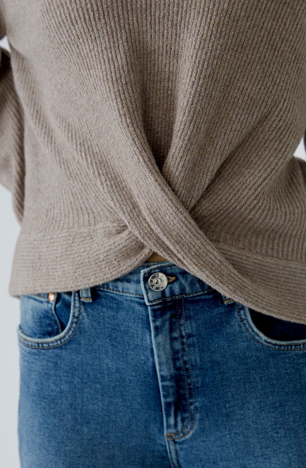 Smokey Taupe Knotted Front Jumper