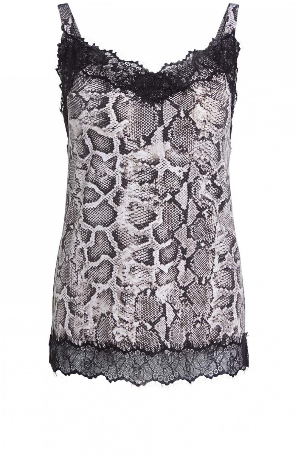 Snake Print Lace Detailed Vest Top