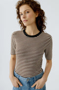 Sparkle Neck Brown Stripe Short Sleeve Jumper